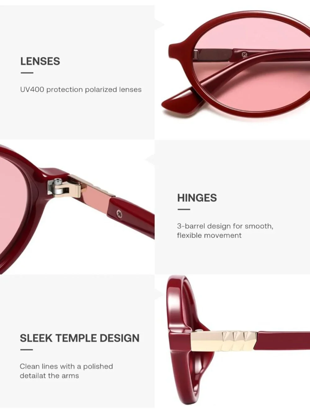 SOJOS Women's Light Red Polarized Retro Oval Sunglasses Vintage Trendy Designer